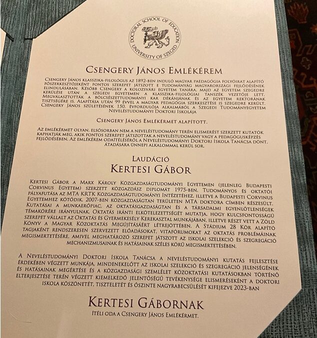 Kertesi Gábor Csengery János Emlékérem elismerésben részesült
