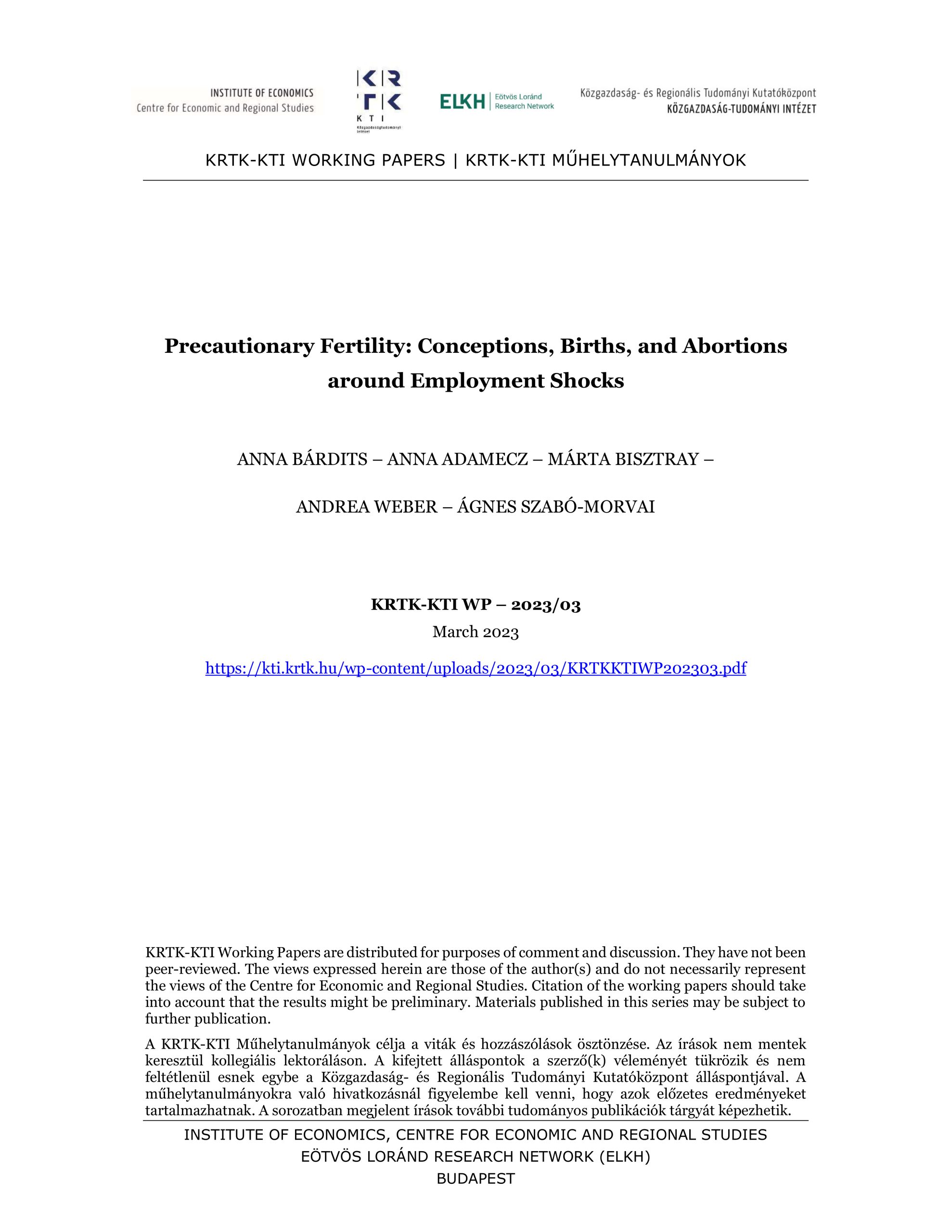 Precautionary Fertility: Conceptions, Births, and Abortions around Employment Shocks