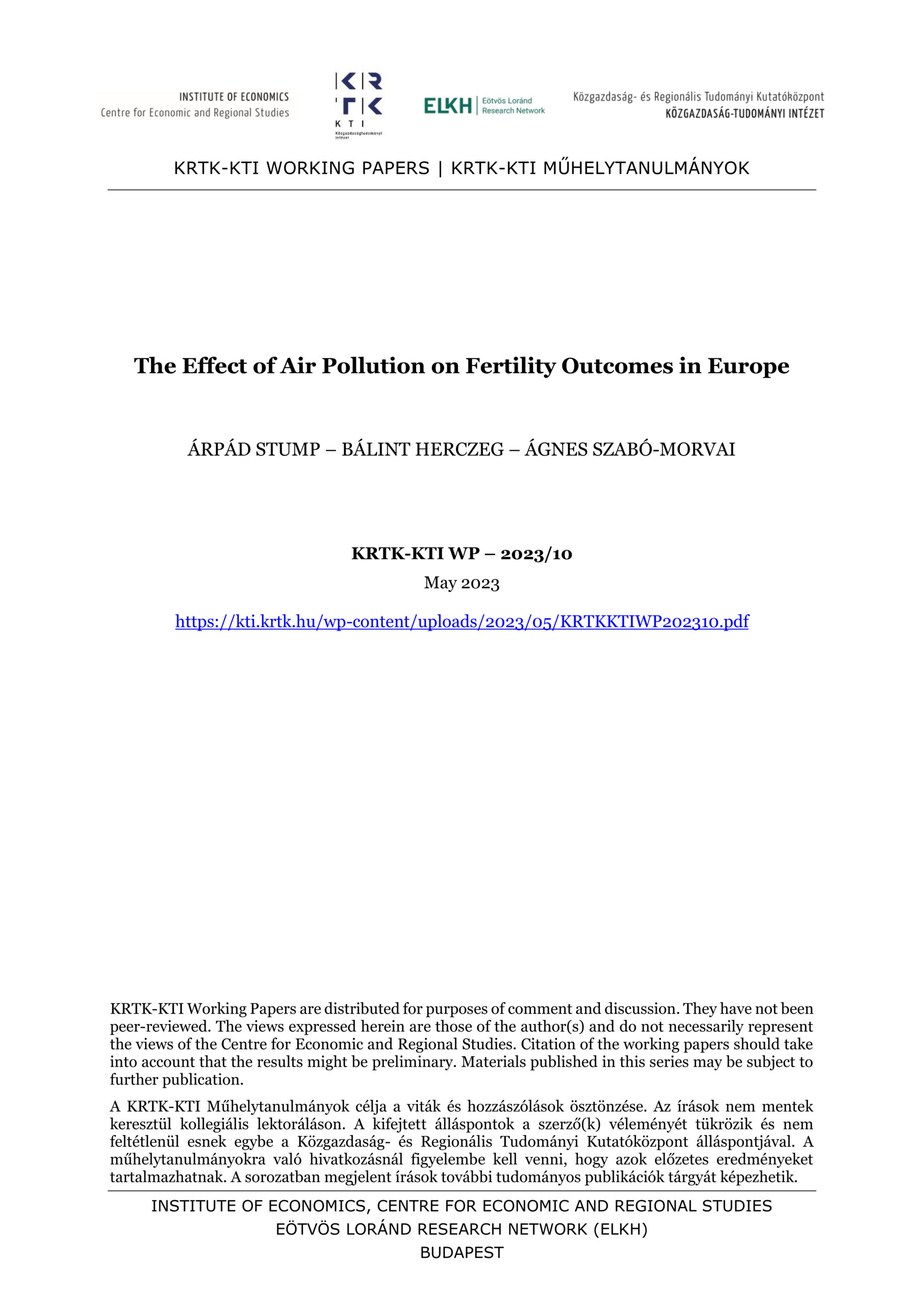 The Effect of Air Pollution on Fertility Outcomes in Europe
