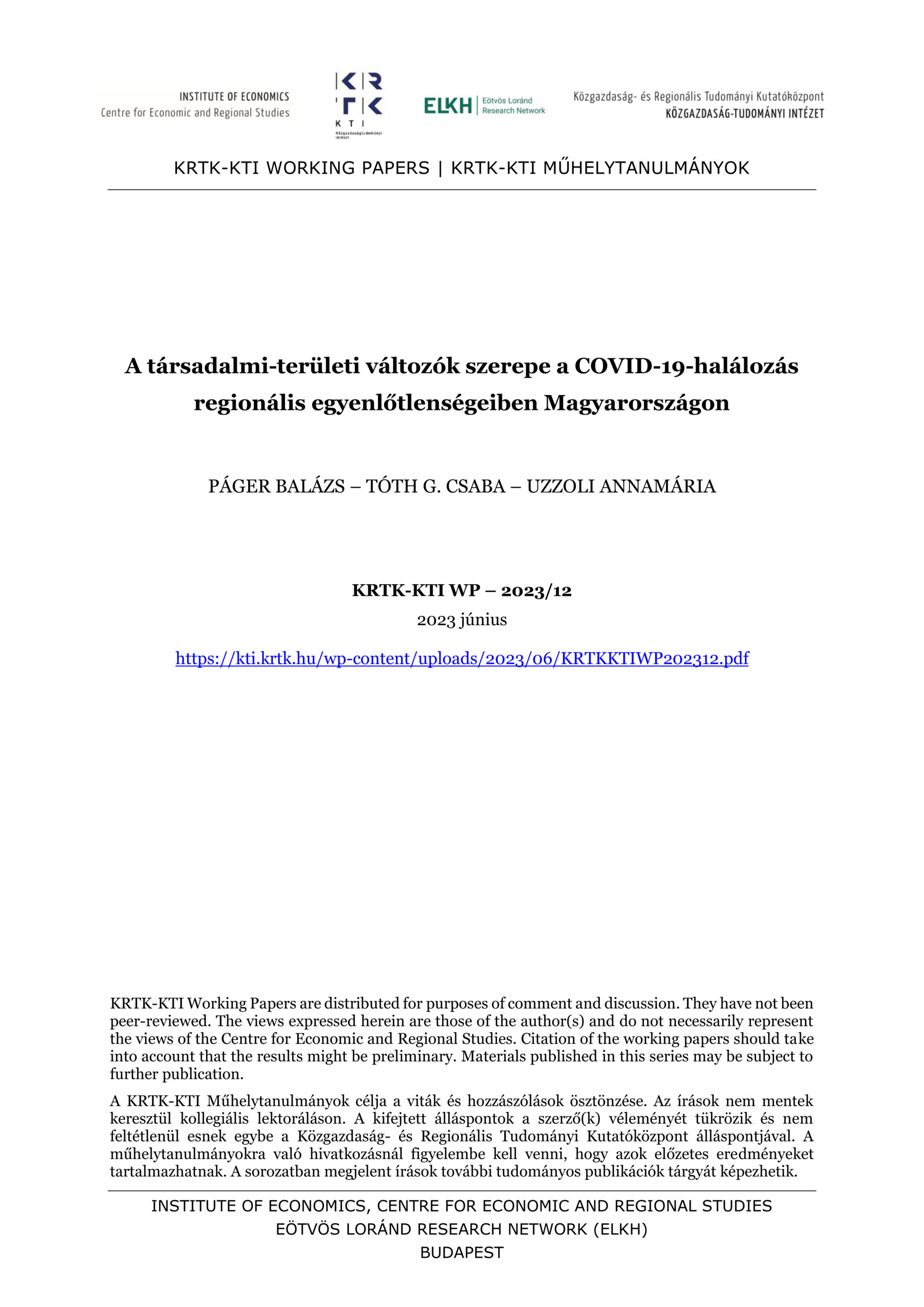 A társadalmi-területi változók szerepe a COVID-19-halálozás regionális egyenlőtlenségeiben Magyarországon
