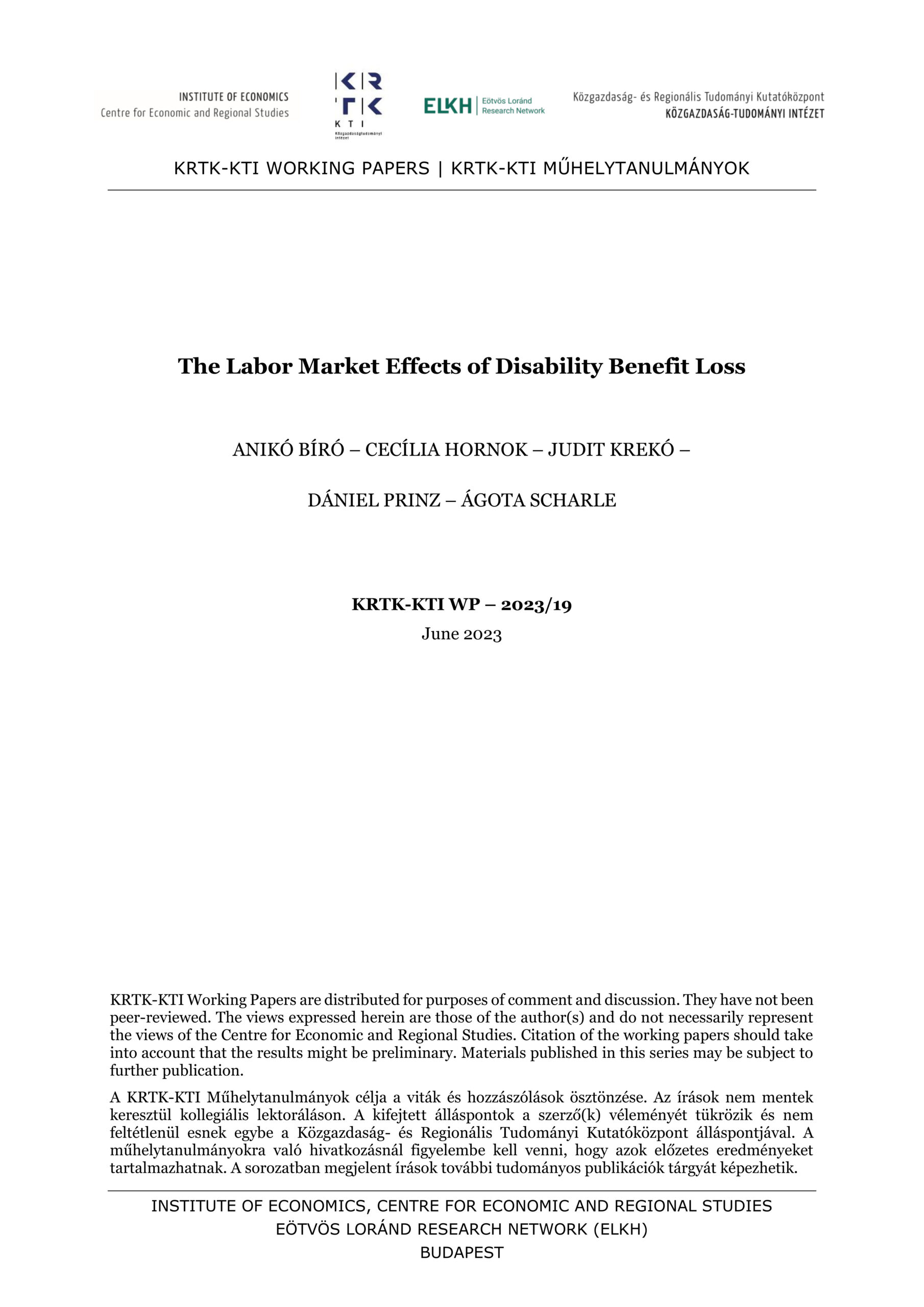 The Labor Market Effects of Disability Benefit Loss