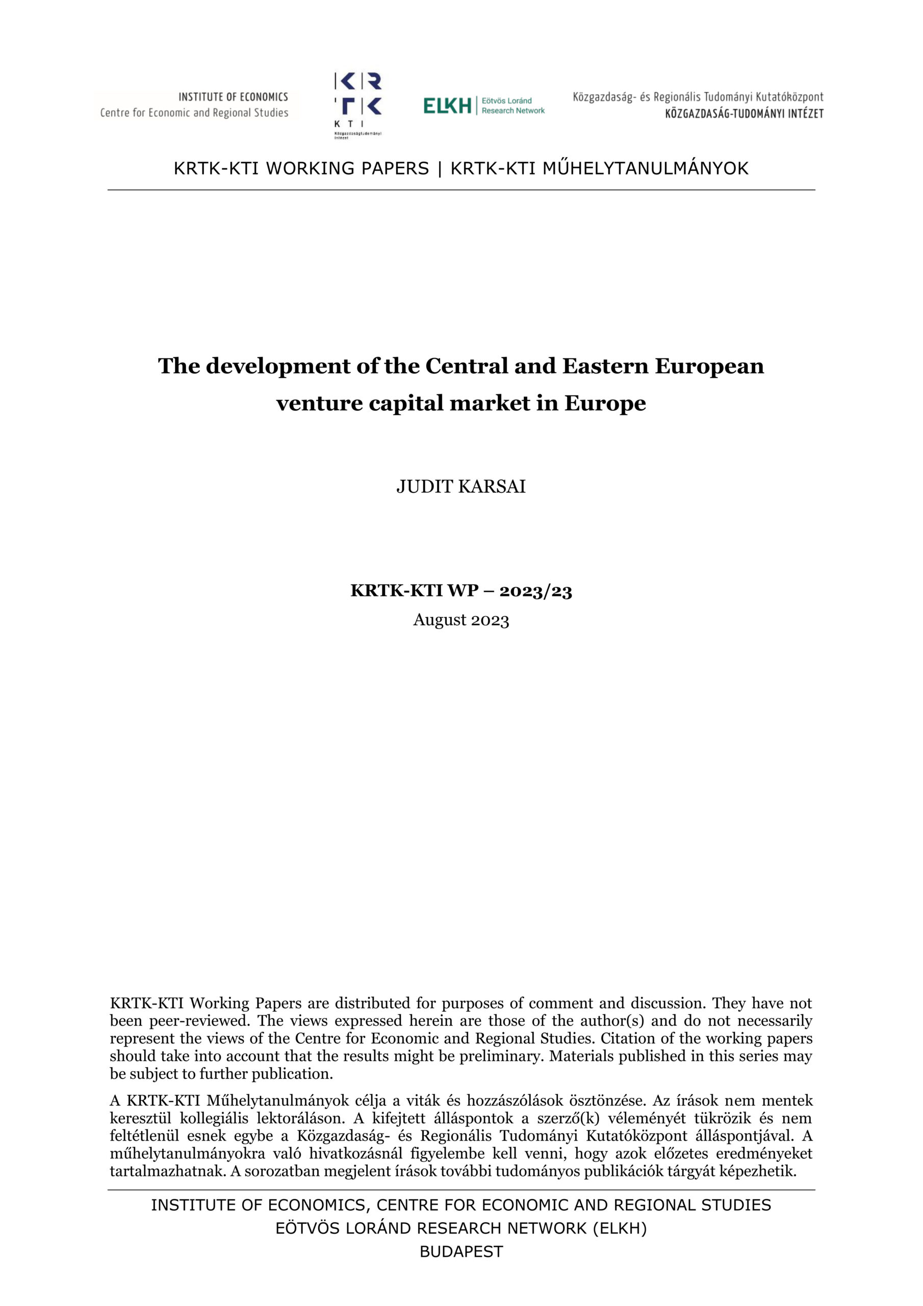 The development of the Central and Eastern European venture capital market in Europe