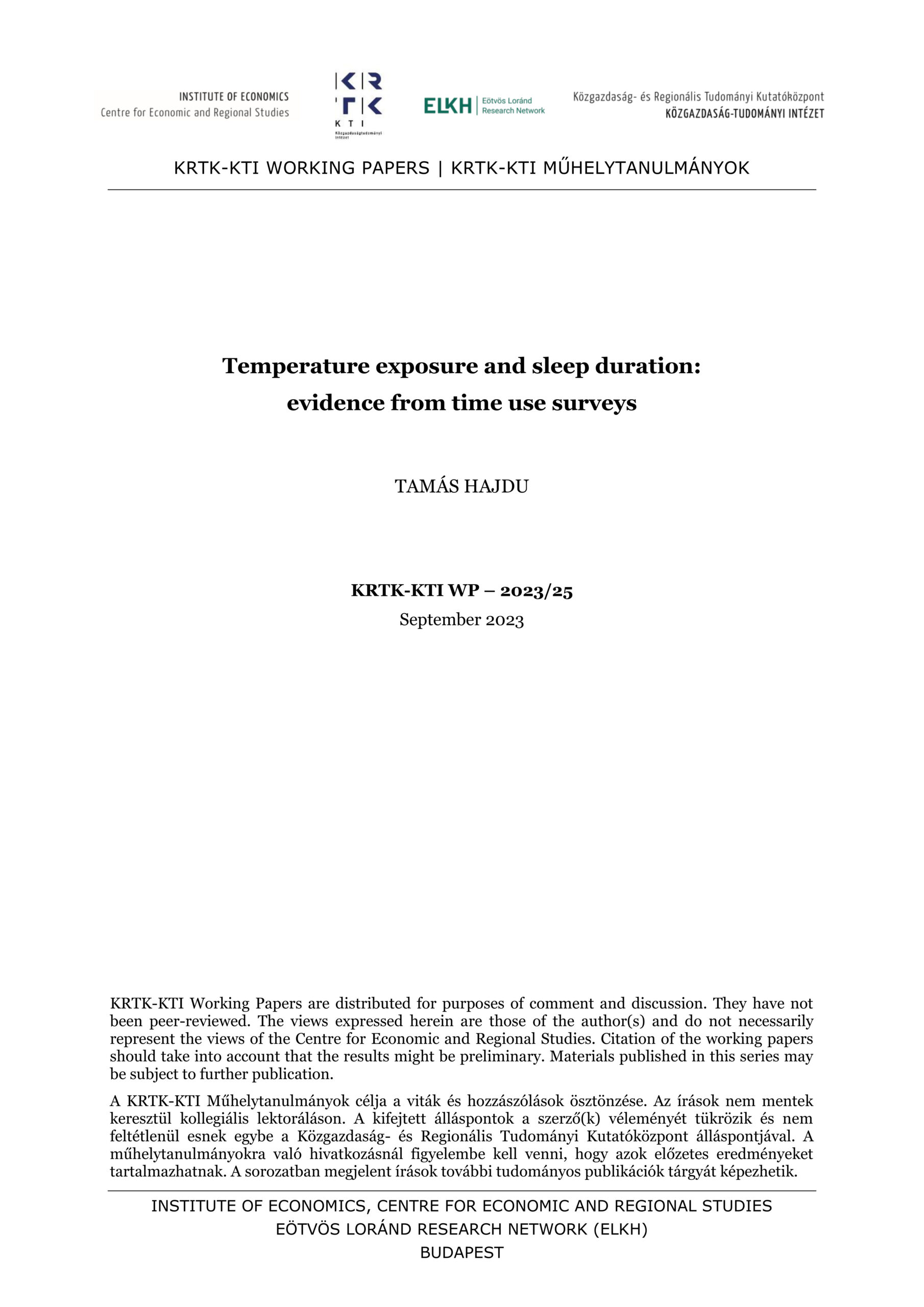 Temperature exposure and sleep duration: evidence from time use surveys