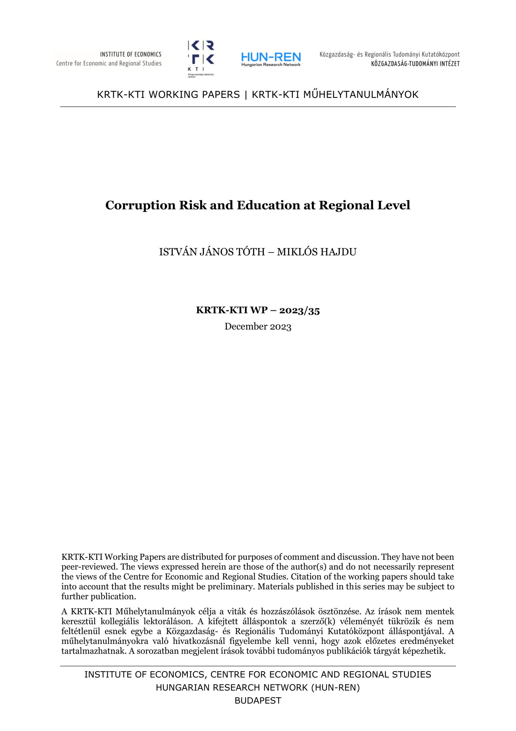 Corruption Risk and Education at Regional Level
