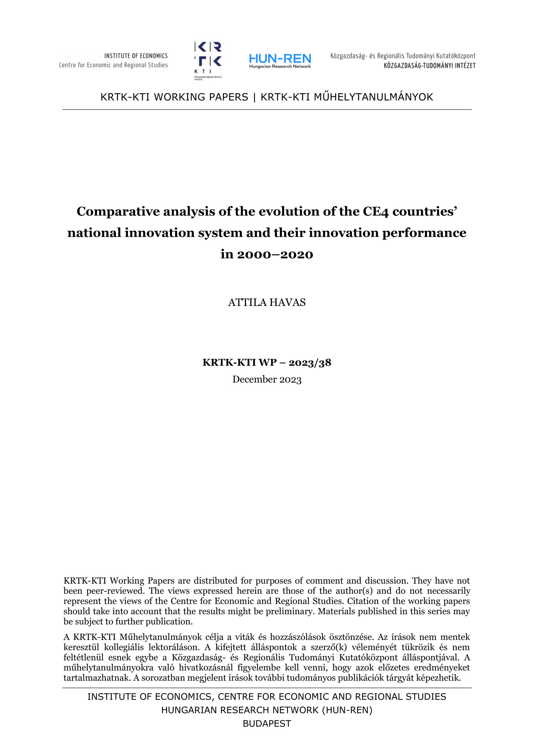 Comparative analysis of the evolution of the CE4 countries’ national innovation systems and their innovation performance in 2000–2020