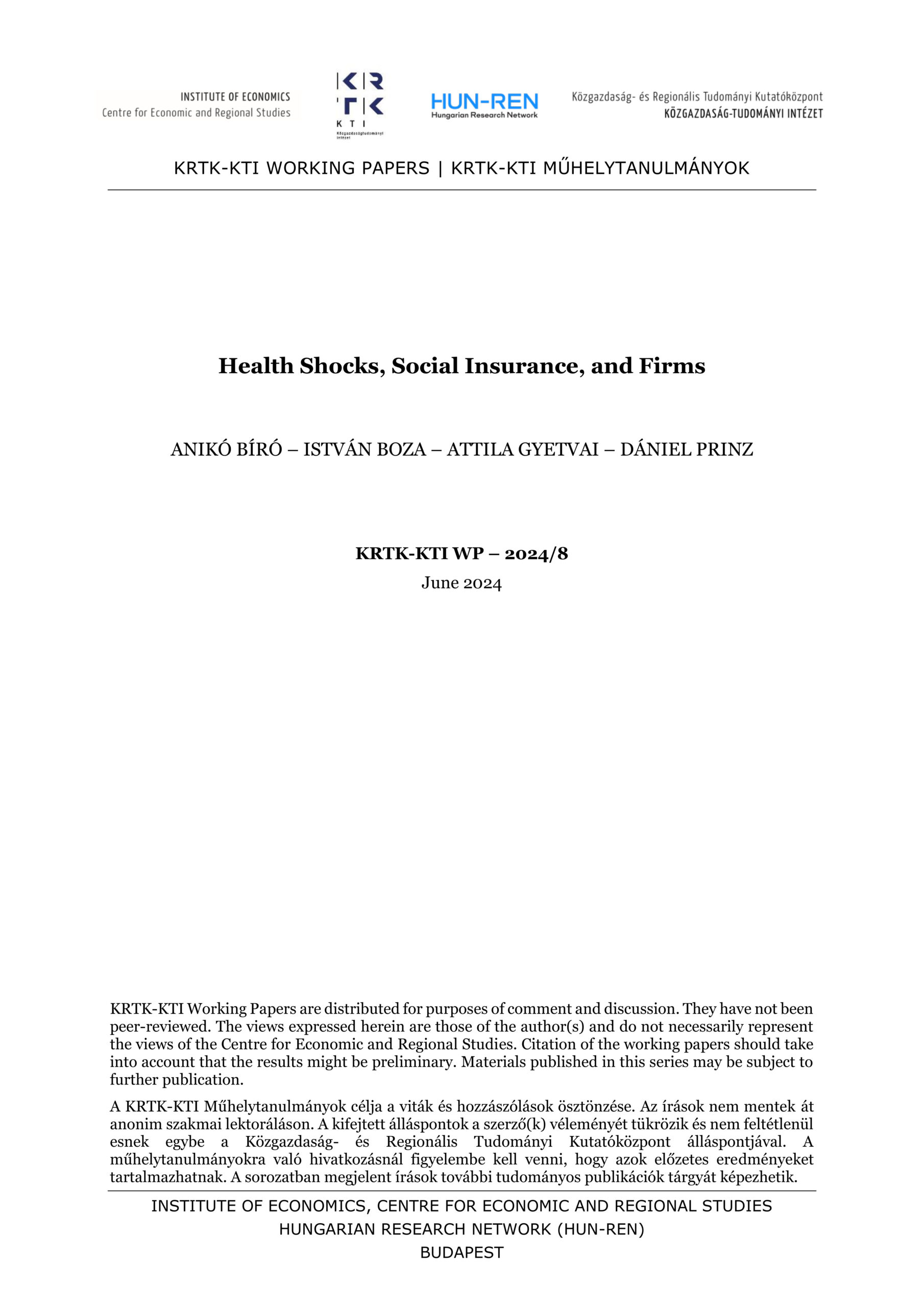 Health Shocks, Social Insurance, and Firms