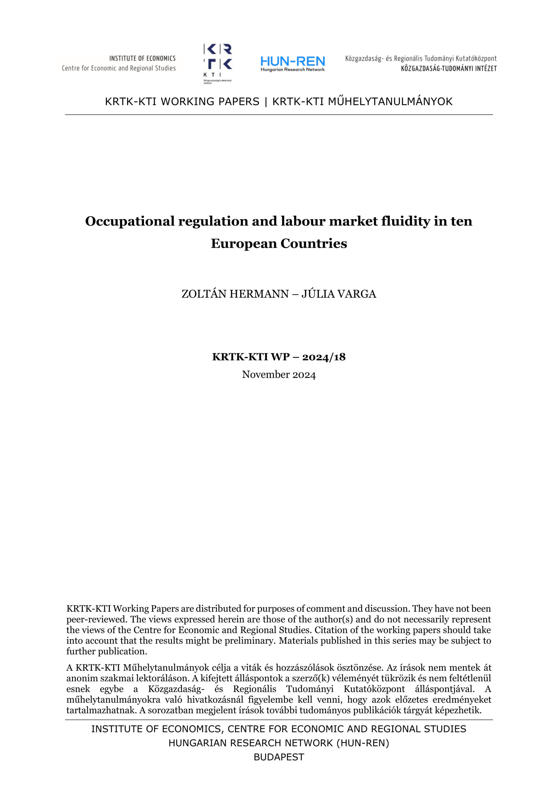 Occupational regulation and labour market fluidity in ten European Countries