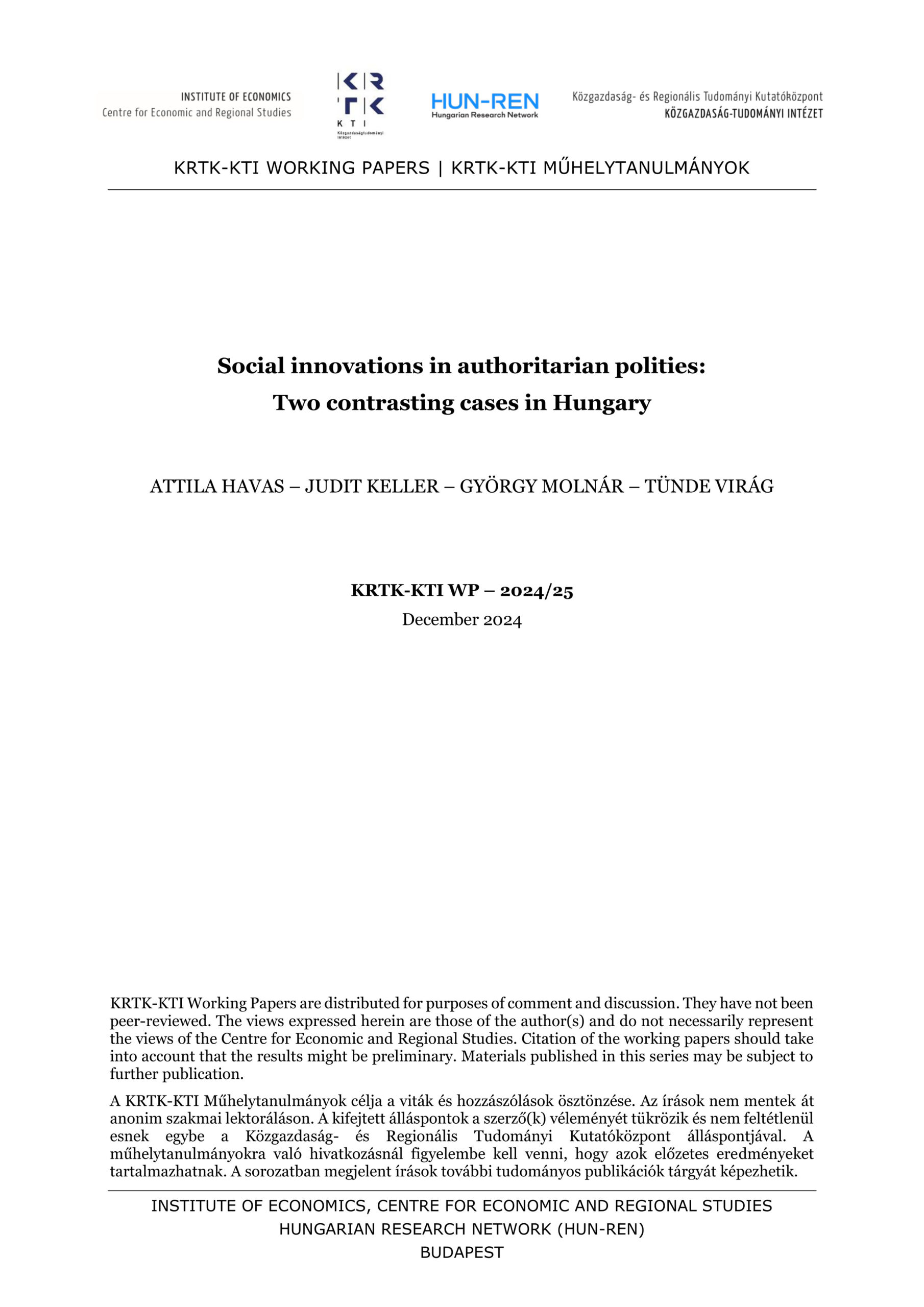 Social innovations in authoritarian polities: Two contrasting cases in Hungary