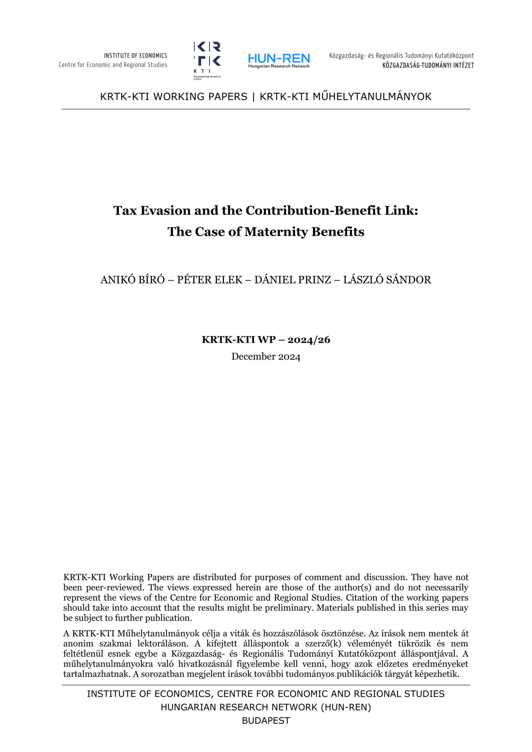 Tax Evasion and the Contribution-Benefit Link: The Case of Maternity Benefits