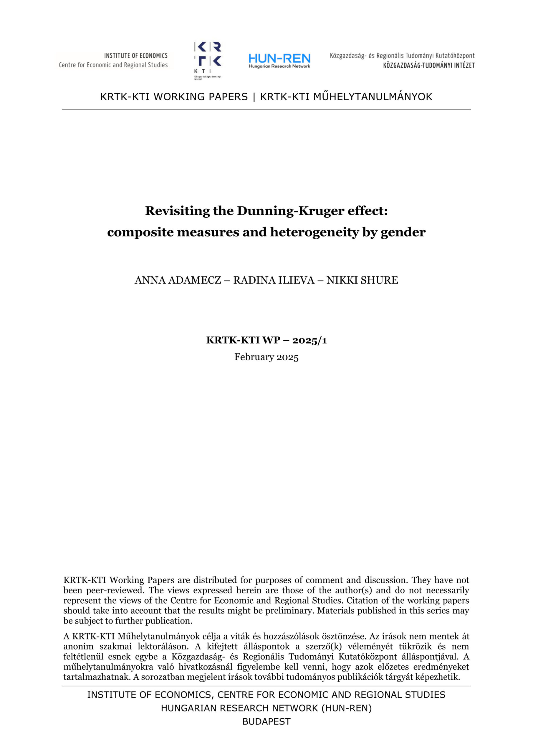 Revisiting the Dunning-Kruger effect: composite measures and heterogeneity by gender