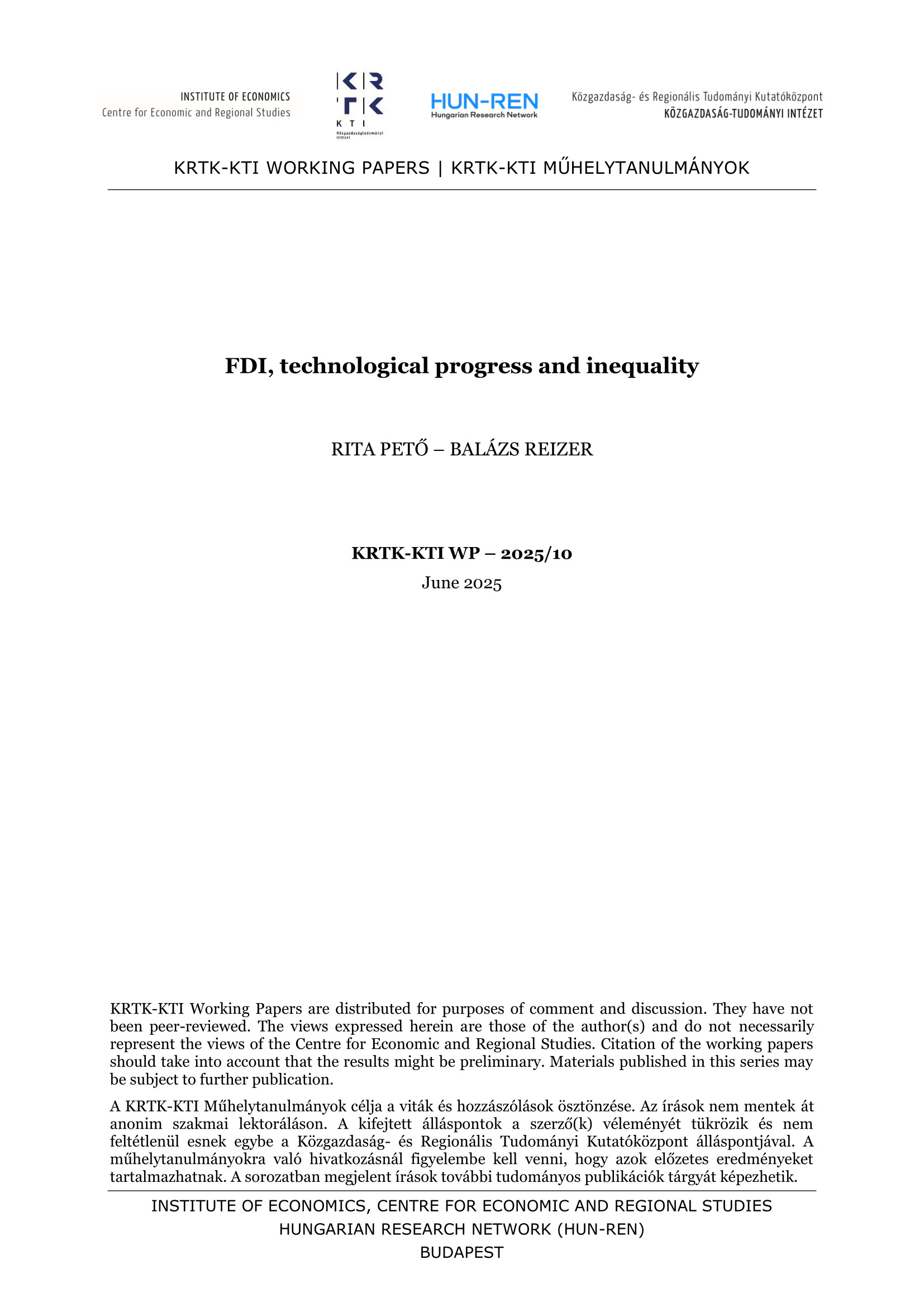FDI, technological progress and inequality