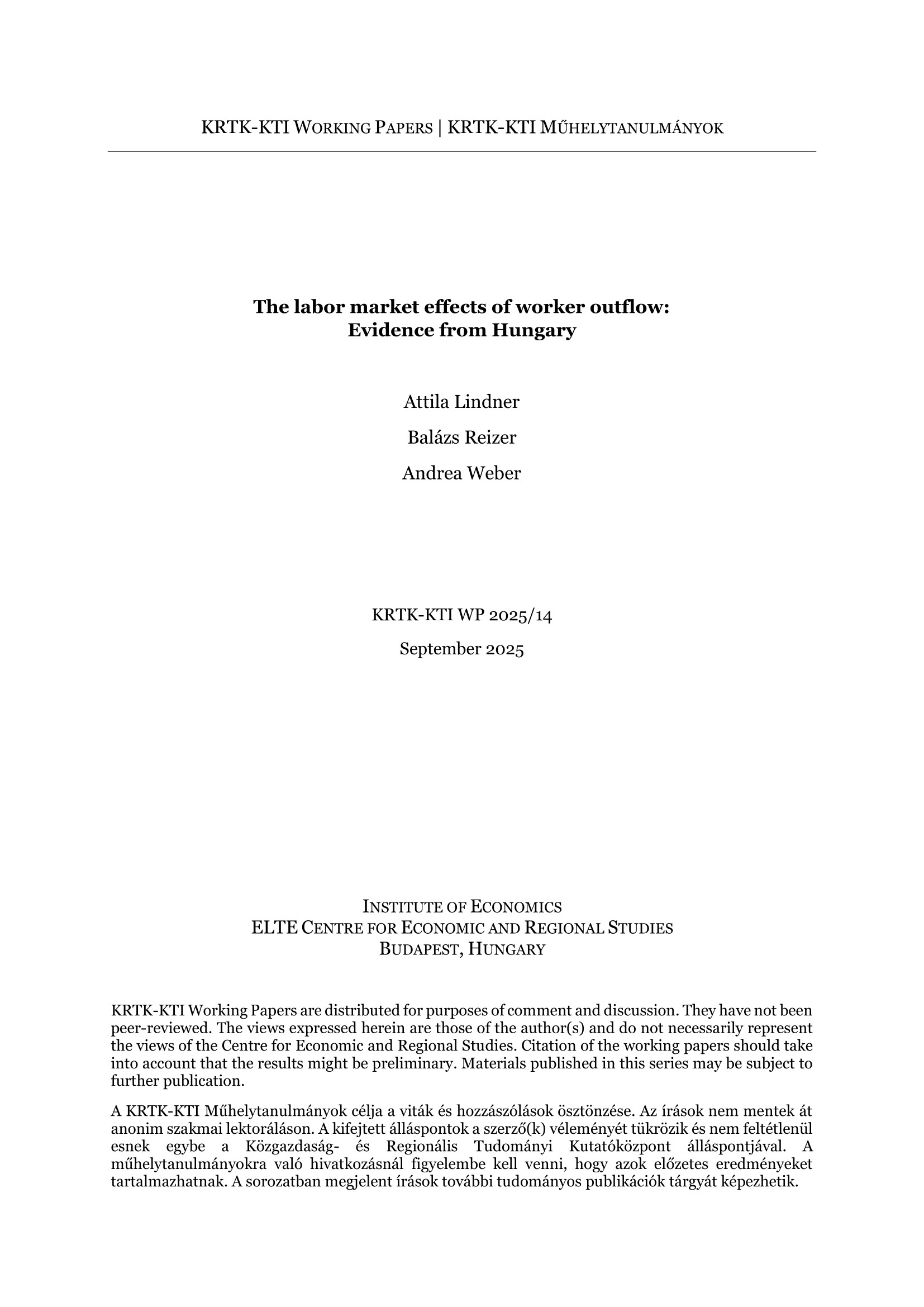 The labor market effects of worker outflow: Evidence from Hungary